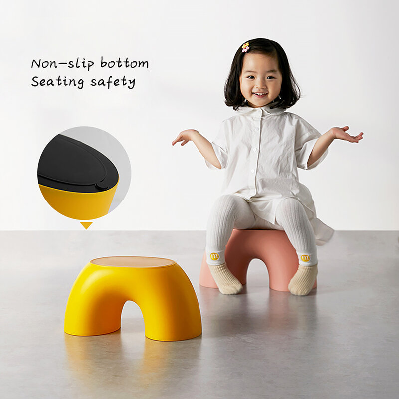 Children Stool Plastic Rainbow Shape Footstool Safety Kids Step Stool Seat for Living Room, Pink