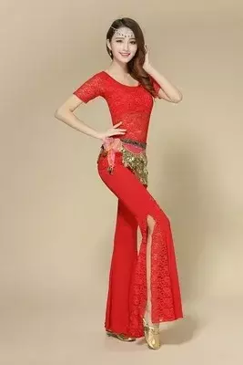 Belly dance jumpsuit Slits lace patchwork skinny dance show pants Indian clothing