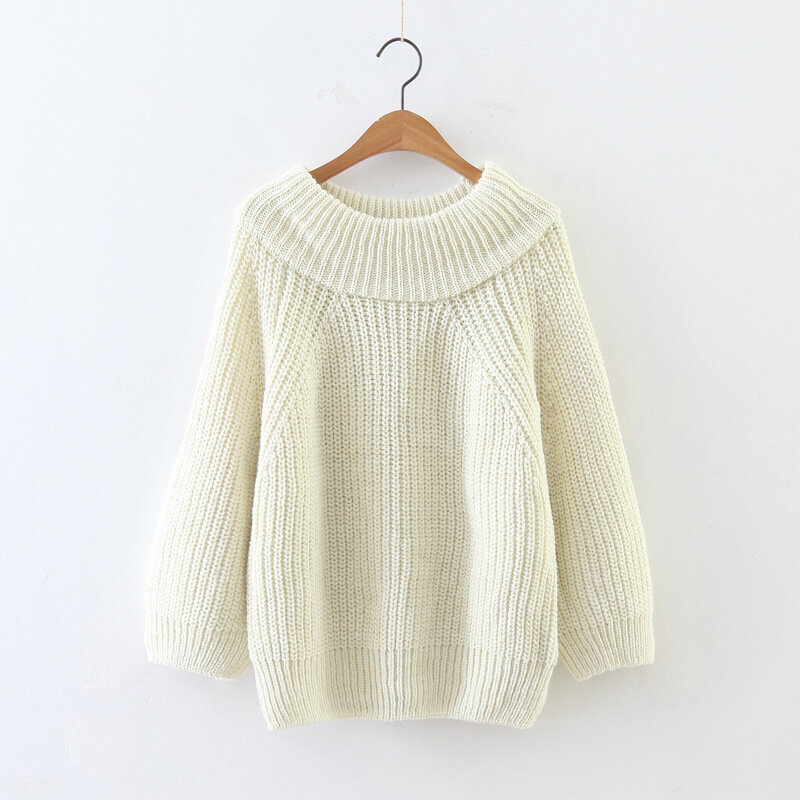 Winter Thickened off-Neck Pullover Women's Thick Needle Baggy Coat Korean Style Student Sweater Top Fashion