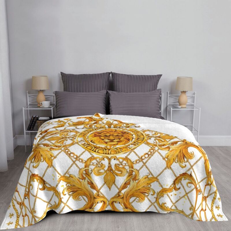 Одеяло с орнаментом Золотого льва и Дамаска, флисовое всесезонное многофункциональное супер теплое одеяло для дивана, постельное белье
