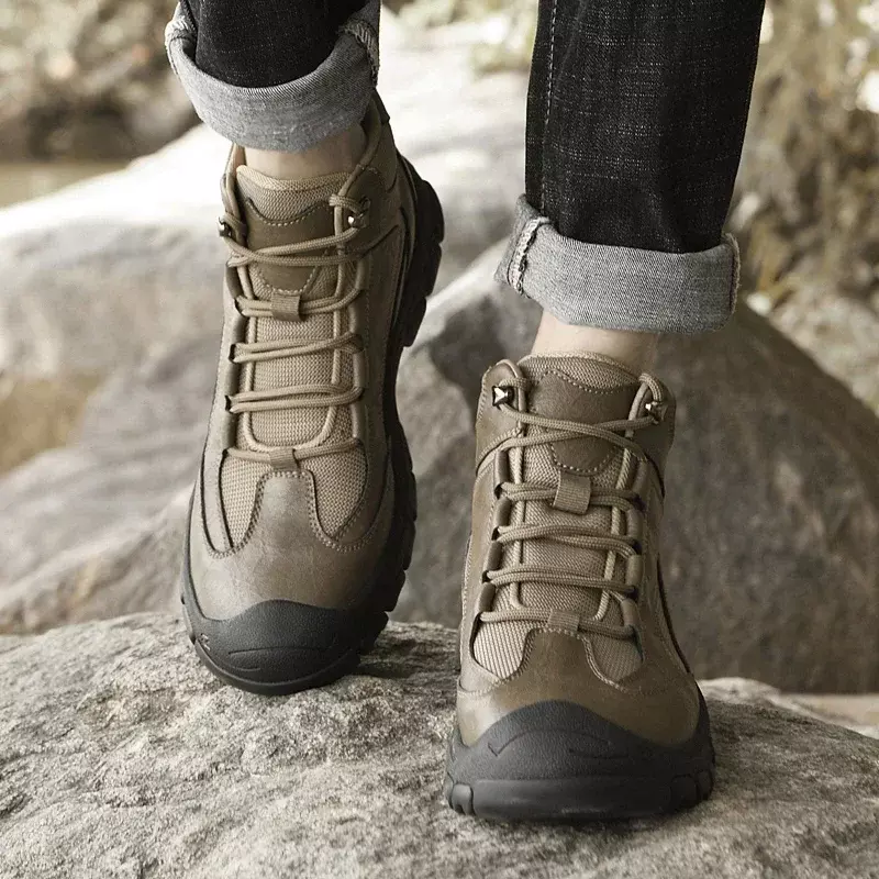 Sapatos antiderrapantes casuais masculinos, sapatos de caminhada resistentes ao desgaste, moda ao ar livre, top alto, outono, 2023