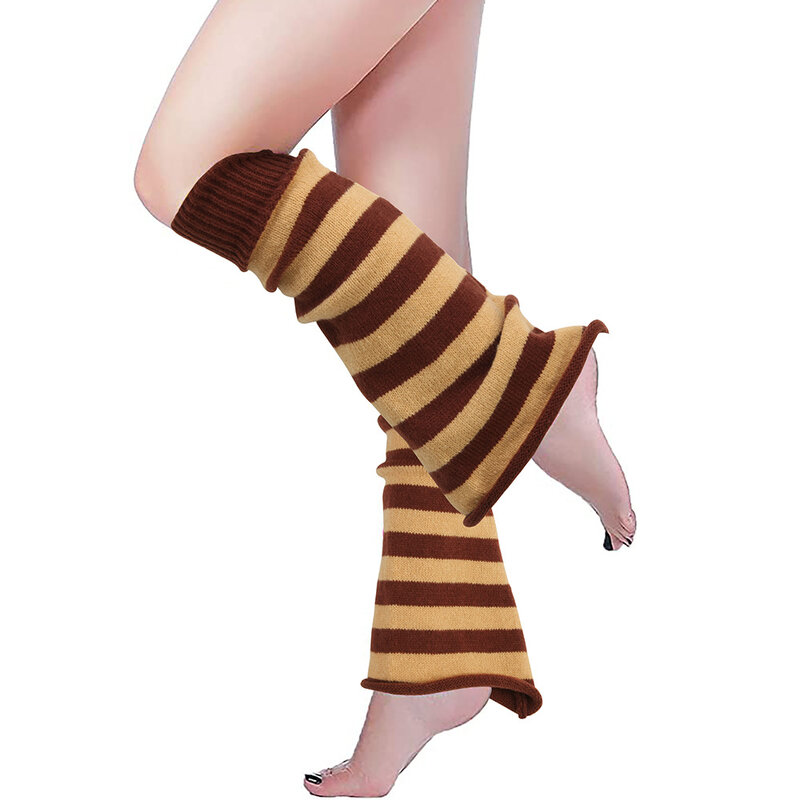 女性冬暖かいストライプkniitedレッグウォーマー女の子屋外ファッション膝レギンス脚カバー腿レッグウォーマー