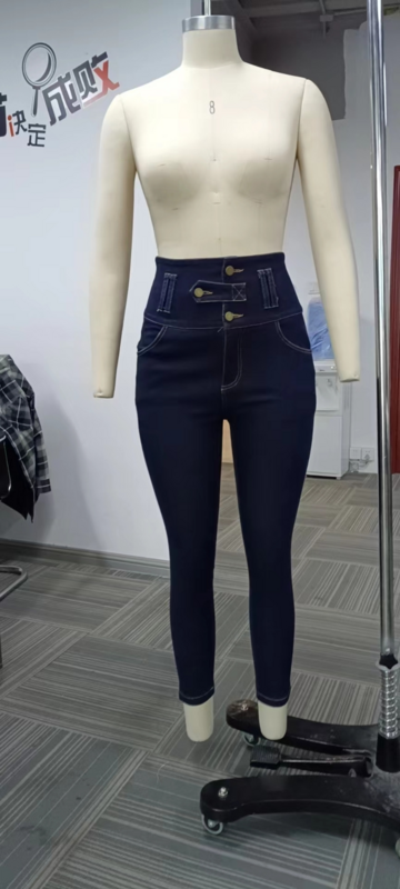 Jean skinny de haute qualité pour femme, pantalon crayon à bouton commandé, pantalon décontracté spinal, nouvelle mode