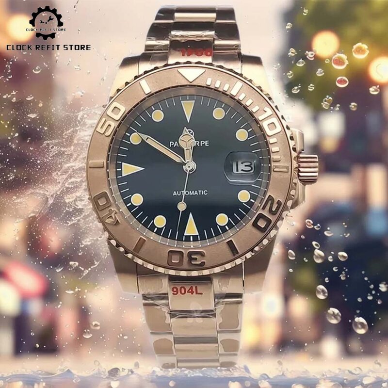 PARNSRPE-Relógio mecânico automático Rose Gold masculino, relógio de pulso comercial, relógio de pulso luxuoso, calendário ampliado, mostrador asséptico