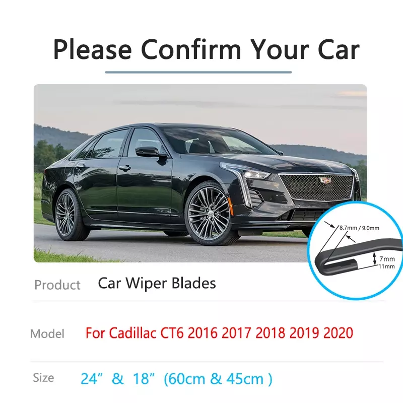 Per Cadillac CT6 2016 2017 2018 2019 2020 tergicristalli universali in gomma senza telaio disossato accessori per auto pulizia finestre
