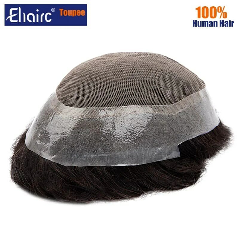 Toupee Wig dasar PU renda lembut untuk pria Unit sistem pengganti garis rambut alami untuk pria prostesis rambut pria