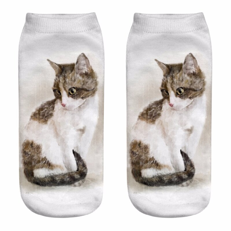 Calcetines tobilleros con estampado 3D de gato de dibujos animados para mujer, calcetín Unisex, envío directo