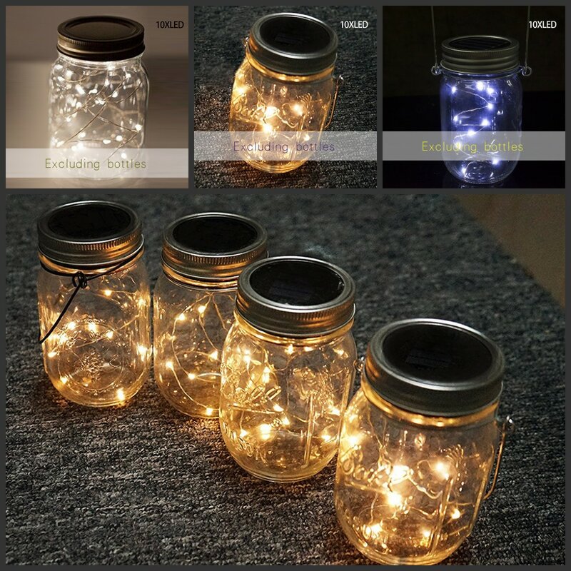 Behavetw Solar Mason Jar Lamp, LED Colorful Fairy Light Strip Garden Lights Home Garden Decoration