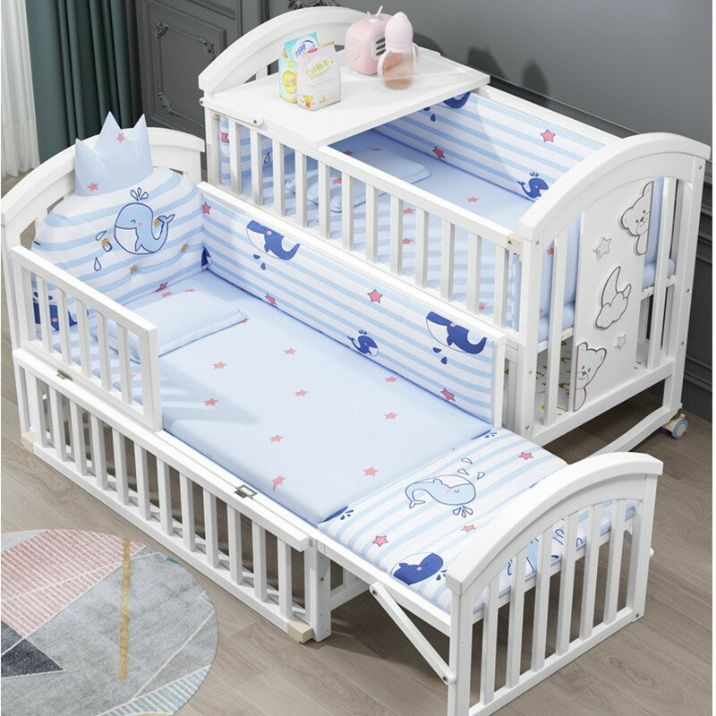 เตียงโยกเตียงเด็กไม่ทาสีไม้สำหรับเด็กแรกเกิดเคลื่อนย้ายได้เตียงขนาดใหญ่เตียงเด็ก