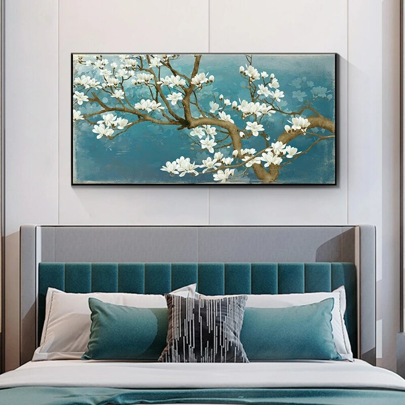 Retro Apricot Flower Painting Wall Art Canvas Print Landscape Painting Poster Modern Living Room Art Decoration