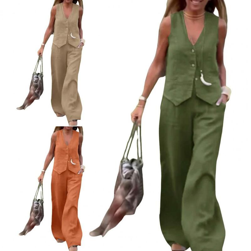 Damski dwuczęściowy garnitur damski zestaw spodni kamizelka z dekoltem w szpic proste spodnie strój dojazdowy z elastyczną talią do noszenia