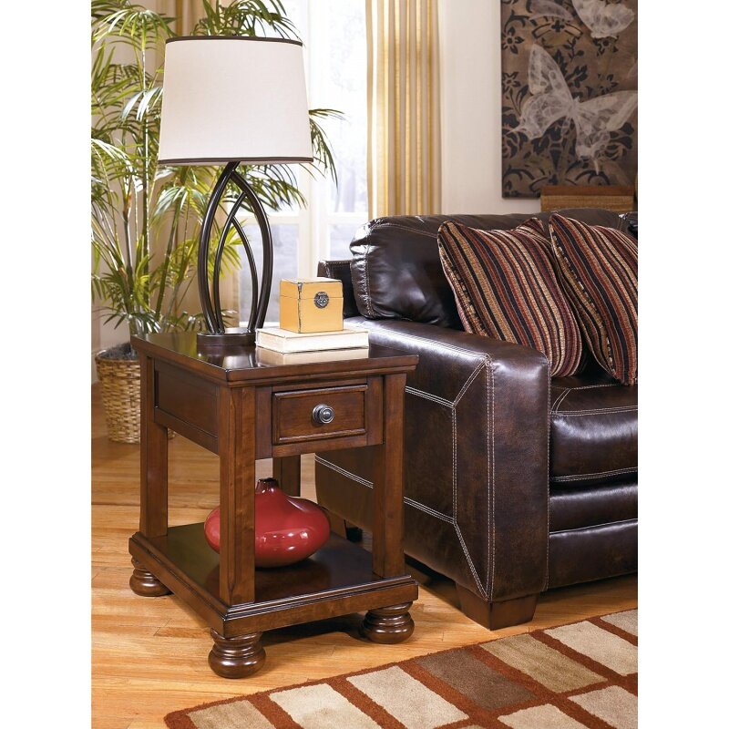 Signature Design by Ashley Porter Traditional Hand-Finished Rectangular Chair Side End Table, Dark Brown