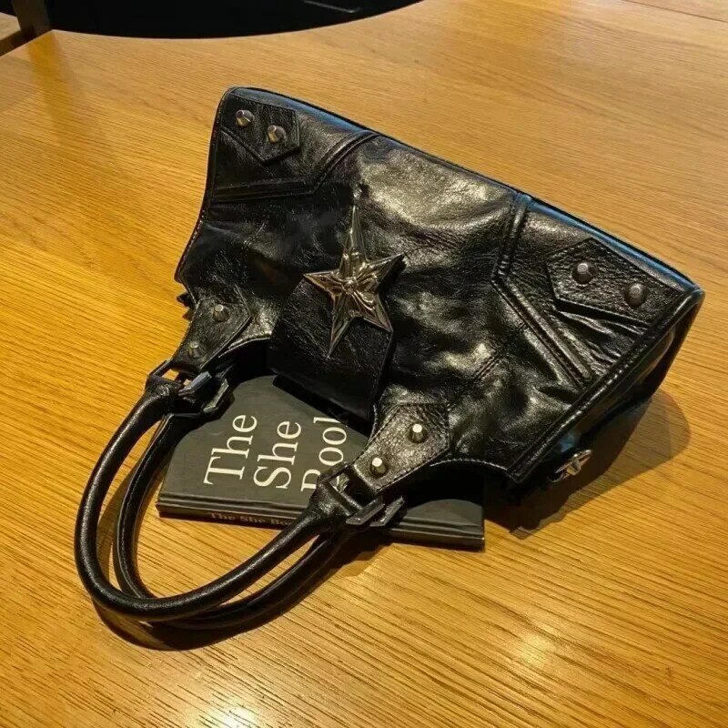Y2K tas hitam anak perempuan bintang Gotik Korea tas Tote wanita tas bahu dompet Goth Punk Grunge antik estetika