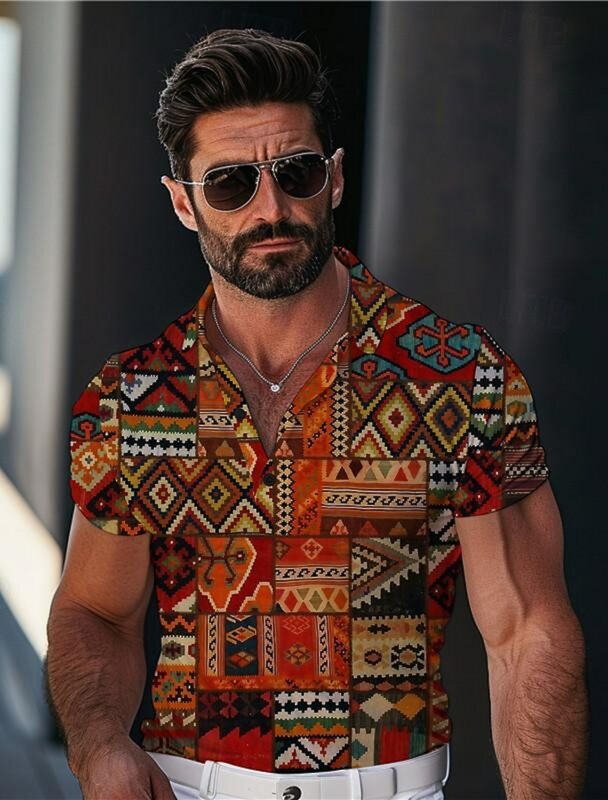 Polo de manga corta para hombre, camiseta con solapa microelástica, Estilo Vintage occidental, Tribal azteca, 3D, verano, 2024