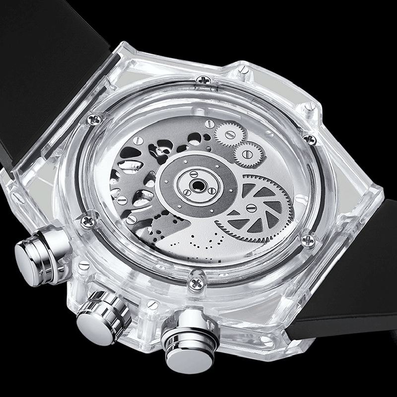 2023 Nieuwe Mode Creatieve Mannen Quartz Horloge Luxe Holle Siliconen Band 30M Waterdichte Lichtgevende Datum Chronograaf Polshorloges