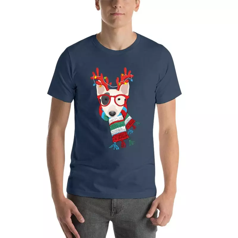 Bull Terrier Xmas Holidays Reindeer Christmas Lights T-Shirt summer clothes kawaii clothes men t shirts