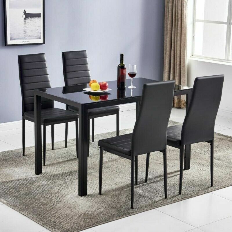 Cadeiras de Jantar em Couro com Almofada, Pernas Metálicas Costas Altas, Cozinha, Conjunto de 4