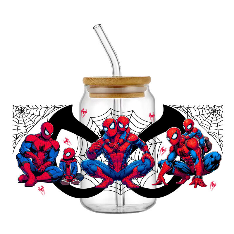 Spiderman 3D Wrap Transfer Sticker per 16oz Libby Glass Design Cup Wraps decalcomania tazza impermeabile UV DTF Stickers