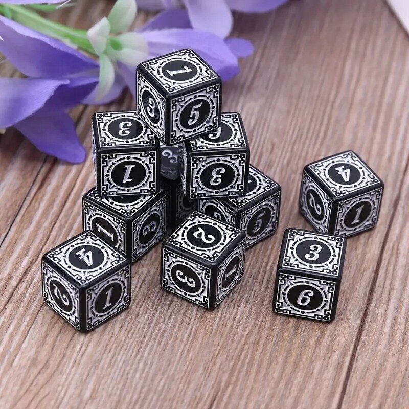 10Pcs D6 Polyhedral Dice Square Edged Numbers 6 Sided Dices Beads Table Board Game for Bar Club Party 15mm Drop Shipping