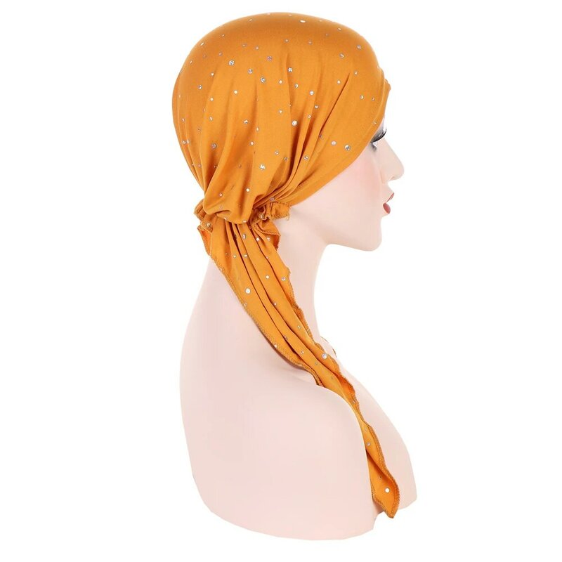 Muslim Inner Hijab Turban Women Pre-Tied Long Tail Headscarf Wrap Chemo Cap Beanies Bonnet Head Scarf Stretch Headwear Hat Mujer