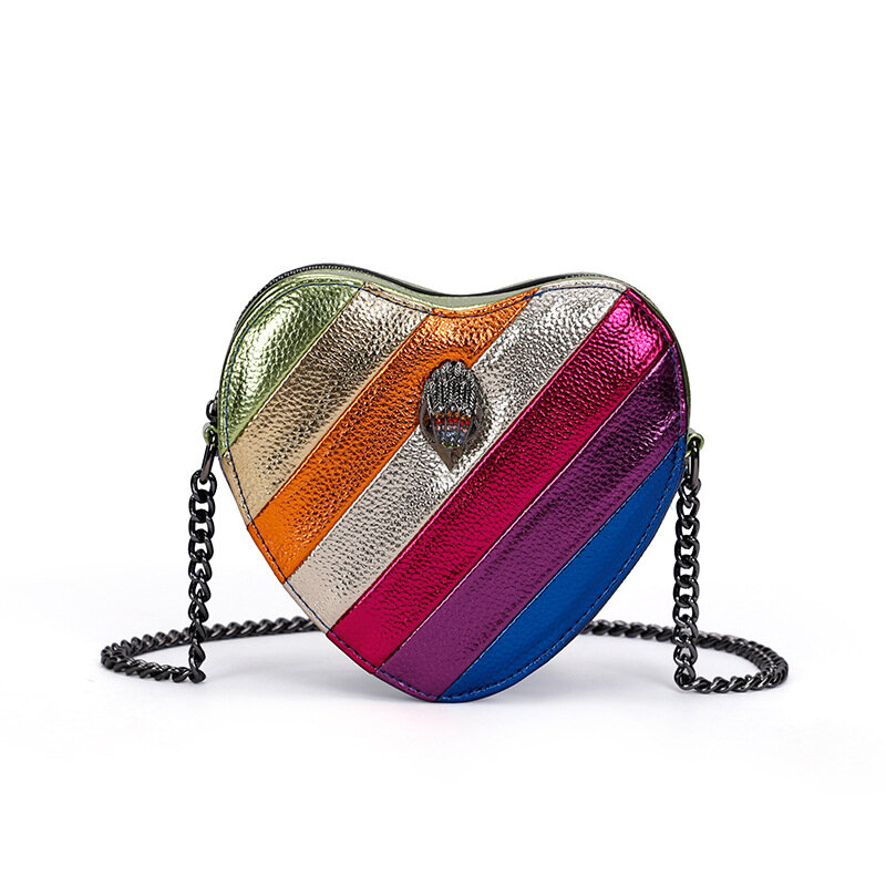 Wuxiate 2024 Mode herzförmige Regenbogen Frauen Umhängetaschen bunte Pu Einkaufstasche Outdoor-Reise Umhängetasche Modedesign