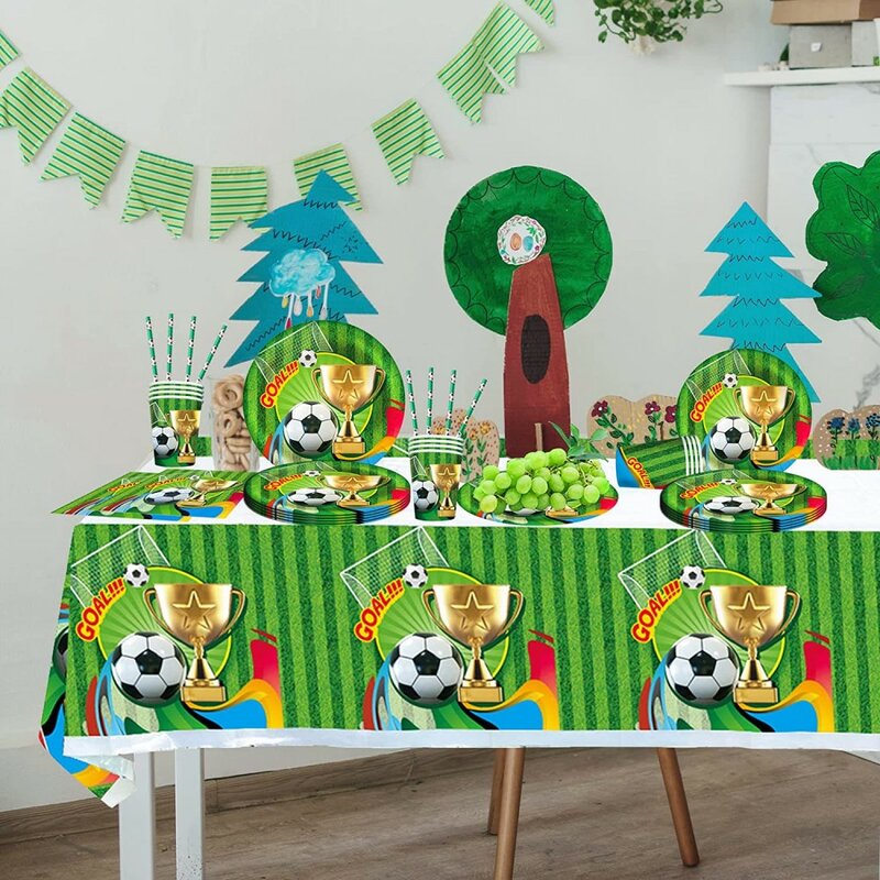 ผ้าปูโต๊ะแบบใช้แล้วทิ้งลายฟุตบอลสำหรับงานเลี้ยงวันเกิดของเด็กผู้ชายผ้าปูโต๊ะแบบลูกโป่ง