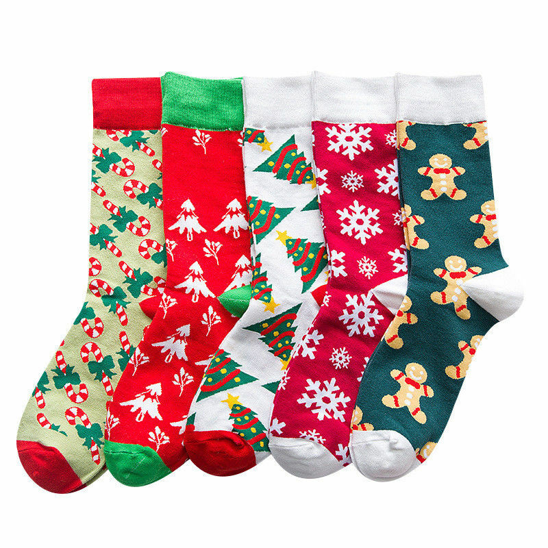 Kaus kaki tabung pendek wanita, 1 pasang katun kartun pasangan hangat Cookie Man Snowflake musim dingin Sockslow termal hadiah Natal