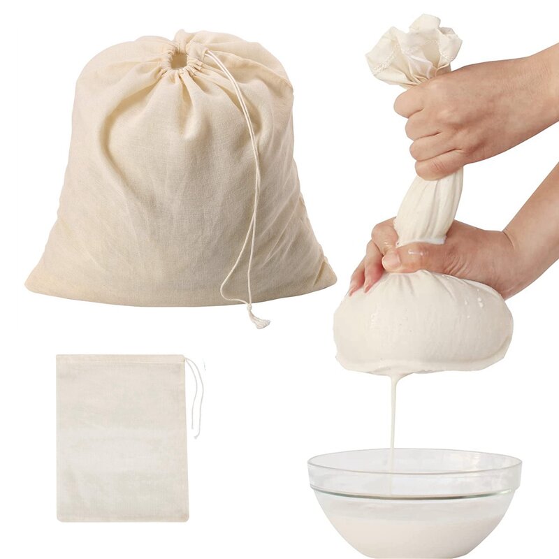 Bolsas de algodón reutilizables para colar, coladores de té y leche, 3 piezas
