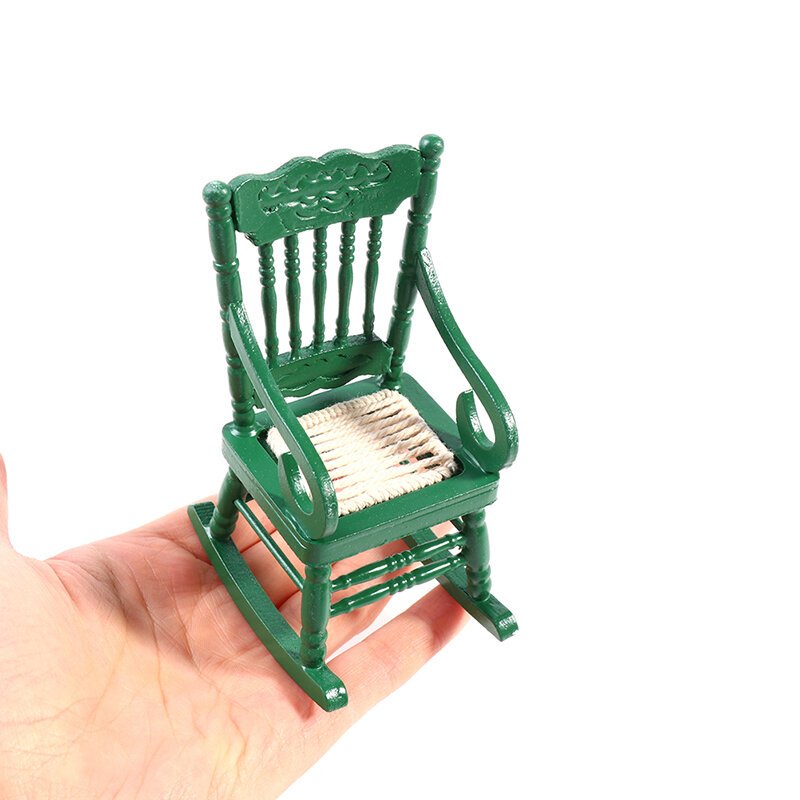 1/12 Dollhouse 나무 미니 흔들 의자 Miniture 미니어처 모델 장난감 DIY 풍경 인형 하우스 액세서리 장식