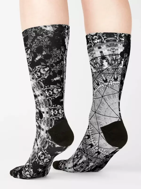 Черно-белые геометрические носки с изображением священной мандалы, теплые носки, рождественские чулки для бега, мужские носки Кроссфит, женские