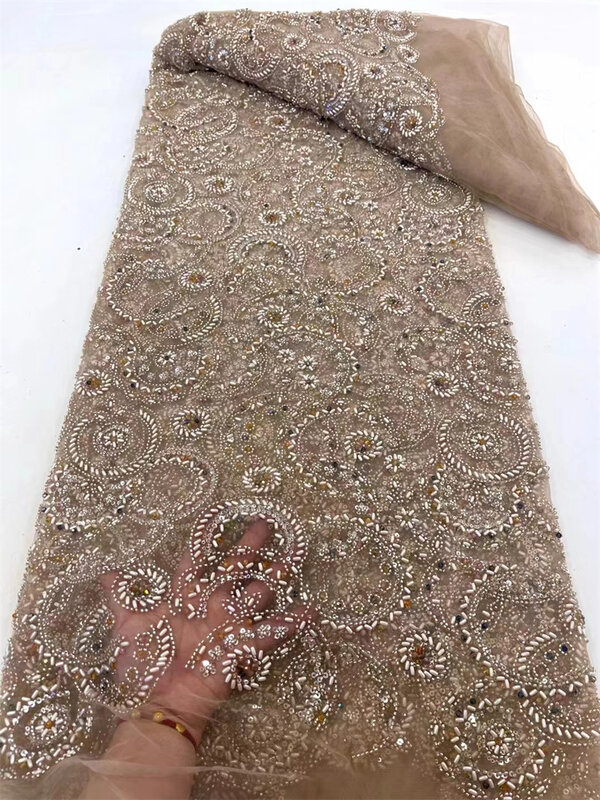 African Lace Fabric Sequins Beaded Embroidery Groom Nigerian Bridal 2024 High Quality French Tulle Lace Fabric For Wedding