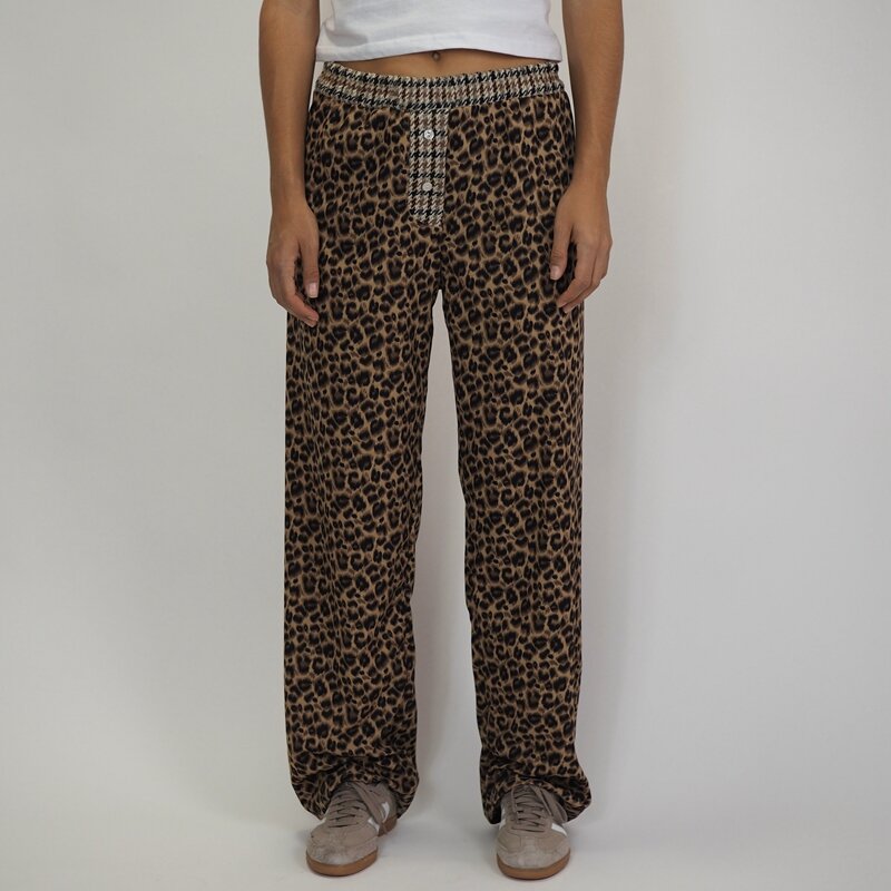 Maemukilabe Leopard Print High Waist Long Pants Vintage Grunge Y2K Boyfriend Trousers Streetwear Retro Chic Women Wide Leg Pants