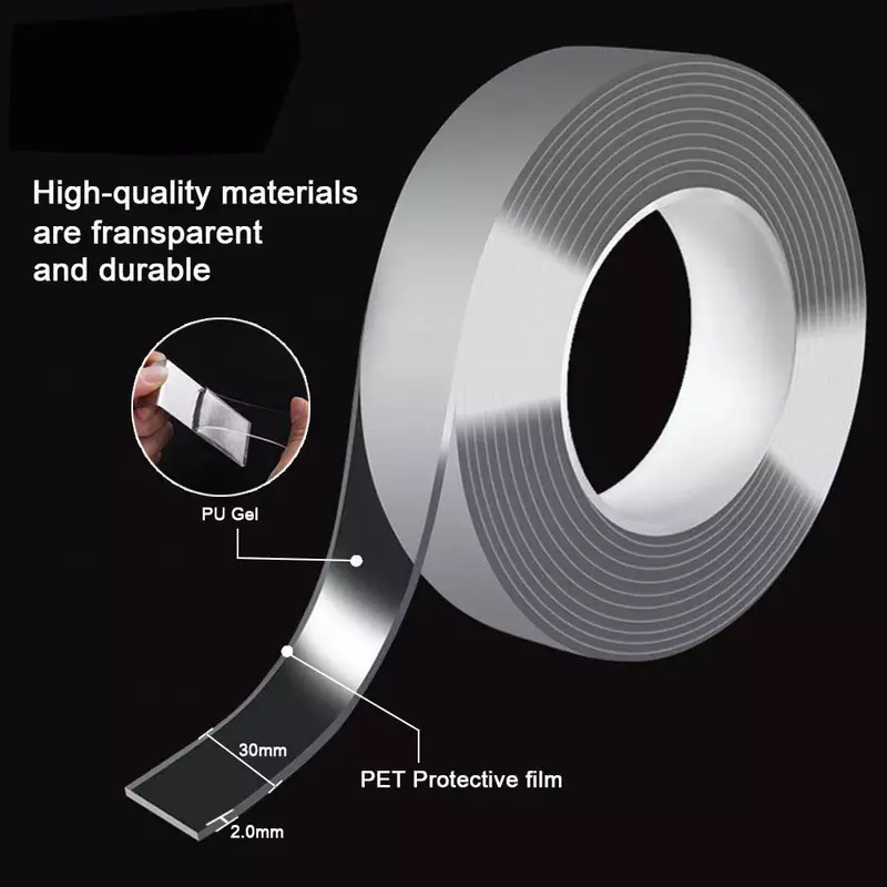 Nano adhesivo de doble cara reutilizable sin rastro Nano adhesivo transparente lavable impermeable cintas de doble cara