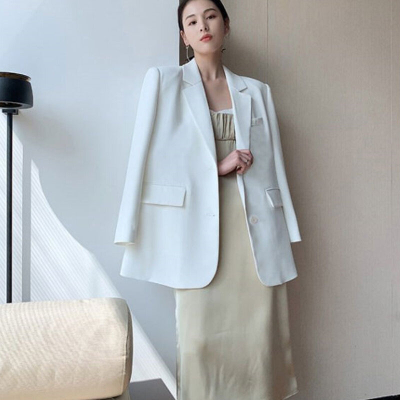 Blazers coreanos de peito único para mulheres, casaco todo em terno feminino, tops de escritório, outwear de moda, jaquetas casuais, primavera