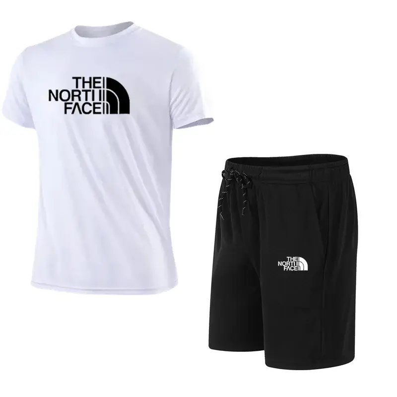 2024 летняя популярная мужская одежда с принтом, Повседневная модная футболка с коротким рукавом + шорты, спортивный костюм, костюм для бега в тренажерном зале