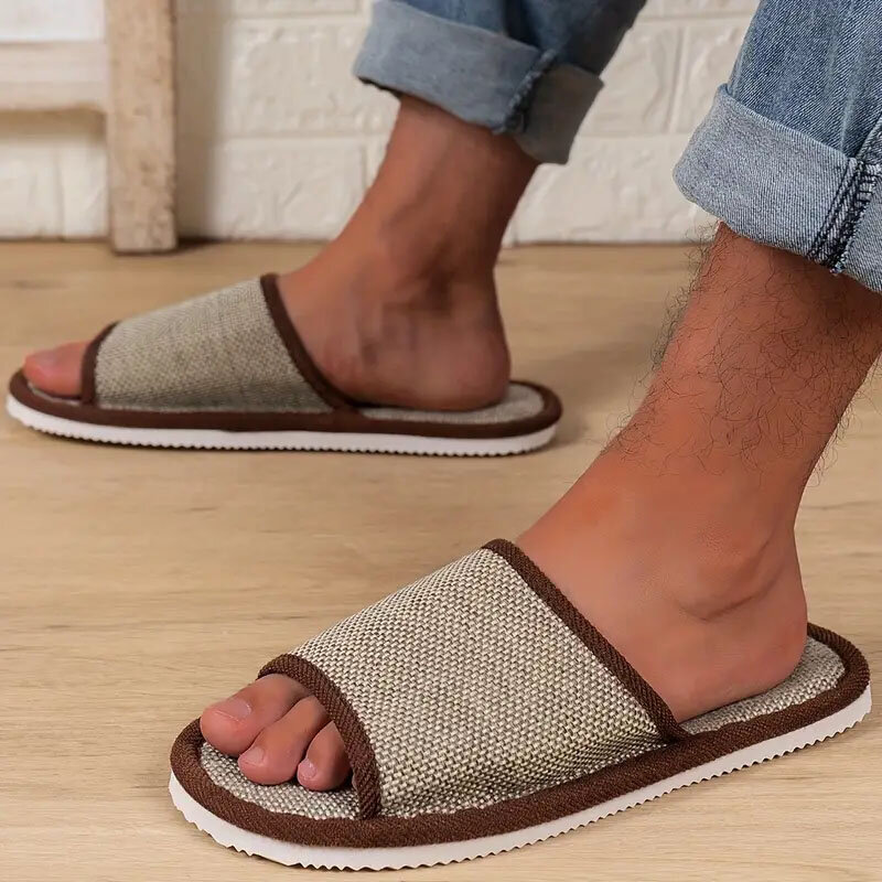 Zapatillas de lino para el hogar para hombre y mujer, zapatos antideslizantes transpirables de cáñamo, suela gruesa y suave, estilo japonés