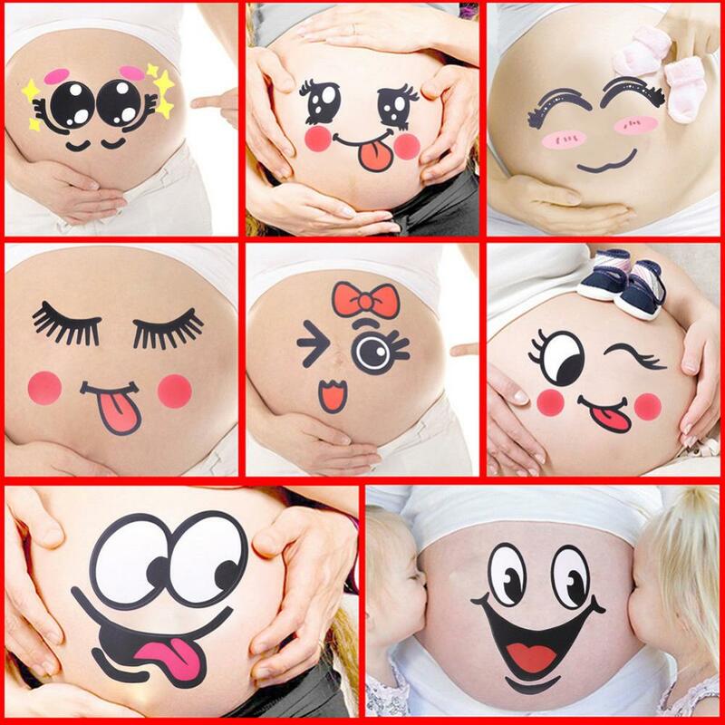 2 قطعة التعبير الكرتون لطيف الحوامل الوجه المعدة البطن ملصق صور الدعامة
