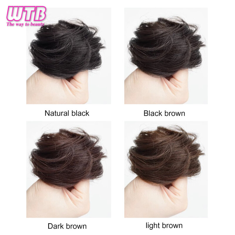 WTB-peruca de pão sintético para mulheres, fofo natural, anel de cabelo reto, meio amarrado, amarrado baixo, donut, chignon