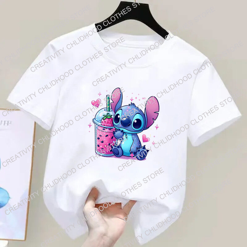 New Stitch T-shirt Children Summer Kawaii Flower Anime T Shirts Cartoons Casual Clothes Tee Shirt Kid Girl Boy Tops Short Sleeve
