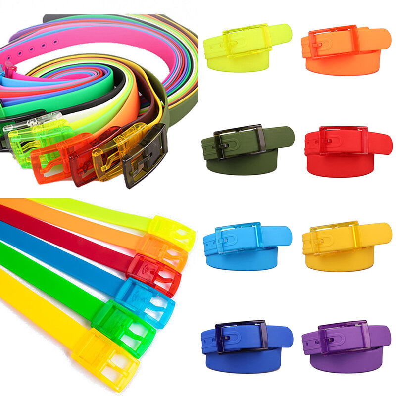 Cinturón de plástico ecológico para hombre y mujer, cinturones de goma de silicona Unisex de Color caramelo, accesorios de correa de cuero para Vaqueros
