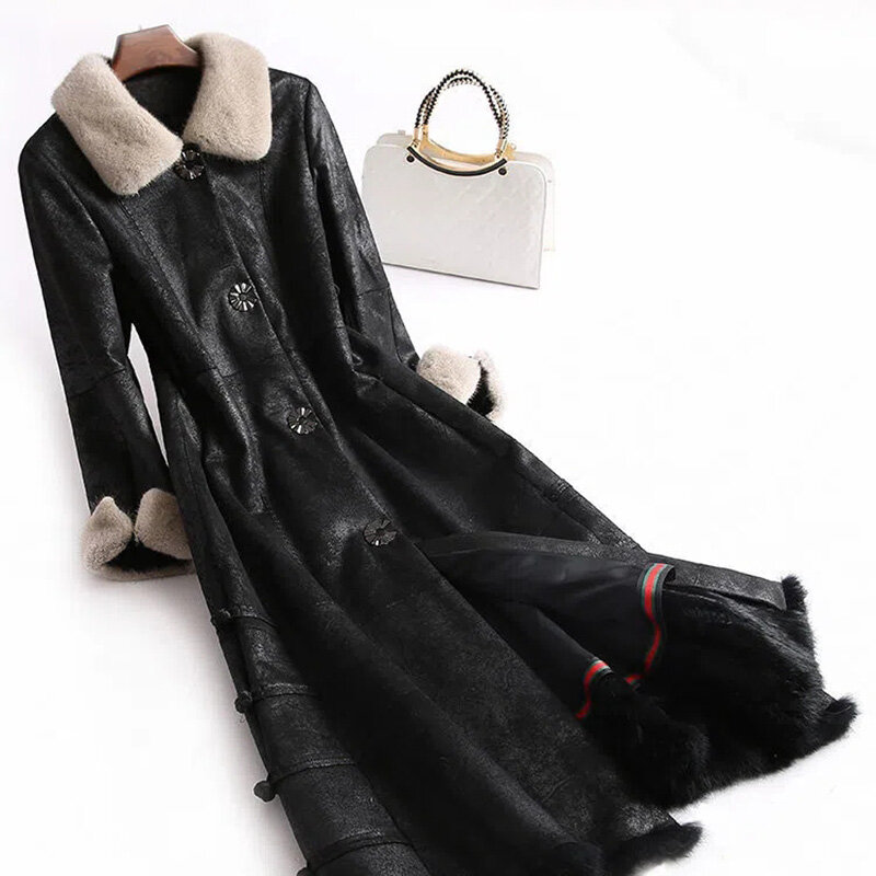 Abrigo de piel sintética para mujer, abrigo grueso y cálido de una pieza con cuello de piel, talla grande, invierno, 2022