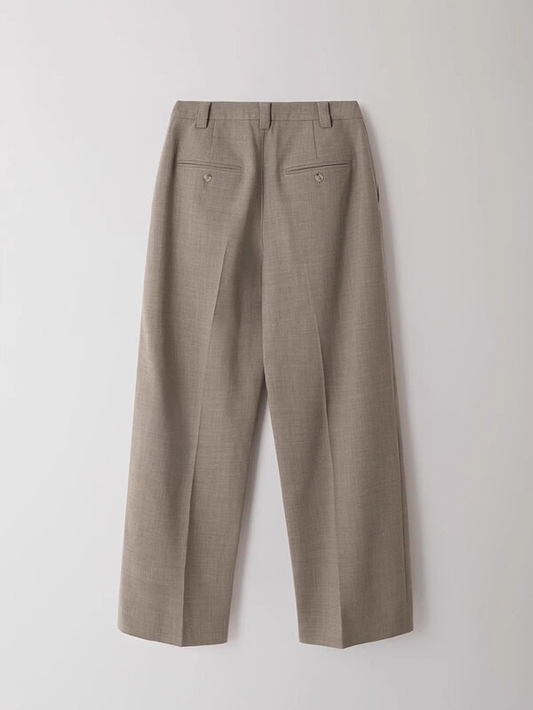[LANMREM] Minimalism Wool Wide Leg Pants For Women 2024 Spring New High Waist Office Lady Fashion Trousers Female 26D8021