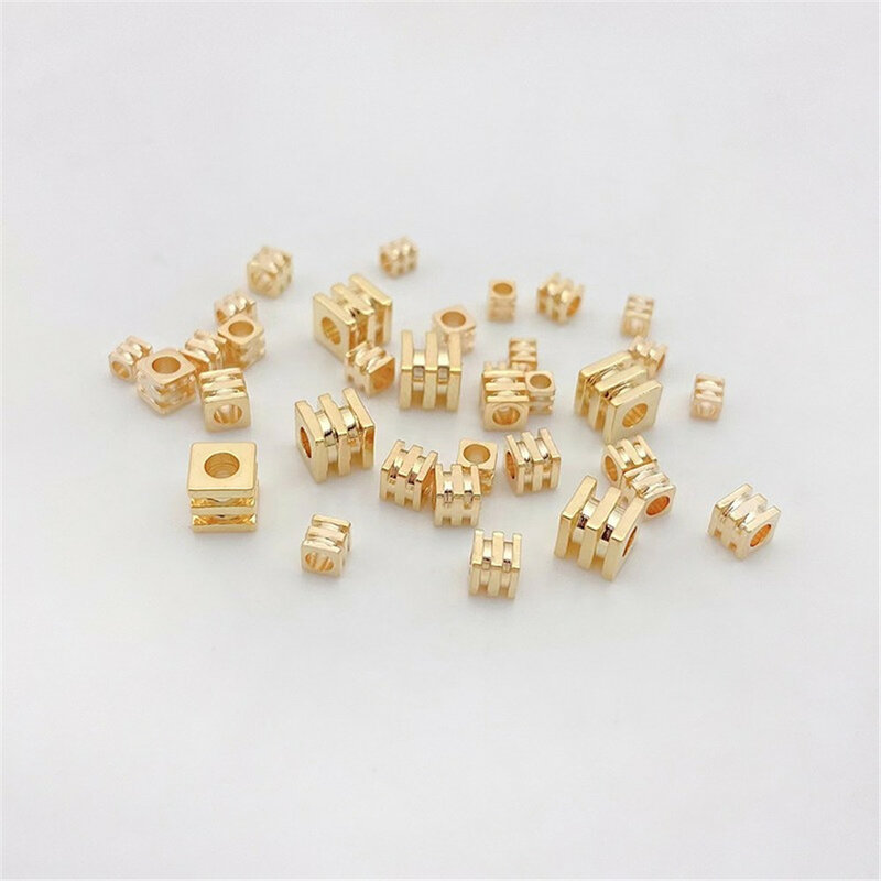14K Gold Three Line Square Beads Loose Beads Separated Beads DIY Handmade Bracelets Necklaces Accessories Materials Accessories