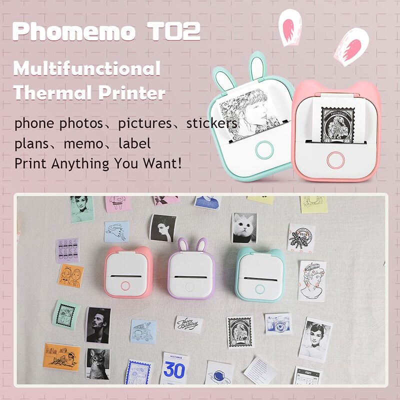 Phomemo-papel adhesivo térmico T02 para impresora, papel autoadhesivo blanco para M02X T02 Mini etiquetador, mantiene durante 2/5/10 años, 3 rollos