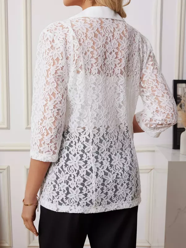 2024 Spring/Summer New Comfortable and Casual Women's Fashion Loose Lace Edge Button Small Suit