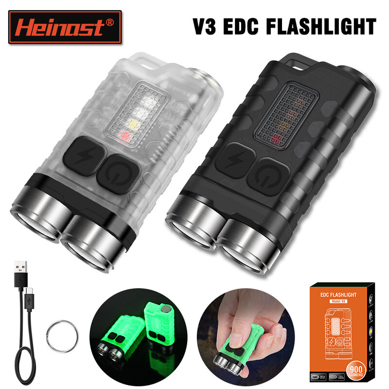 V3 EDC Flashlight Keychain Light 900 Lumens Handheld Portable Super Bright TYPE-C USB Charging Port Emergency Work Camping Light