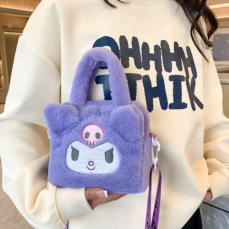Sanrio сумка Kawaii Kuromi Cinnamoroll My Melody Мультфильм Плюшевая искусственная дорожная сумка для хранения для женщин девушек подарки