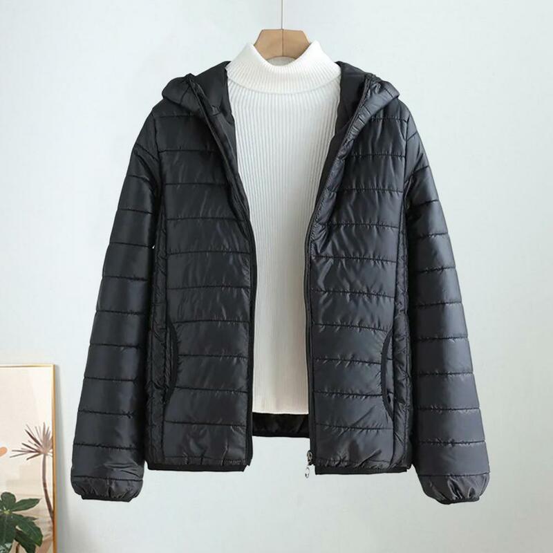 Fall Winter Women Jacket Thick Padded Warm Windproof Cotton Coat Zipper Closure Loose Cardigan Hooded Lady Down Coat
