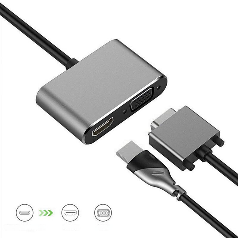 USB C Thunderbolt-3 Docking Station Type-C To 4K HDMI-Compatible 1080P VGA Video Adapter Converter Cable For Macbook PC Monitor