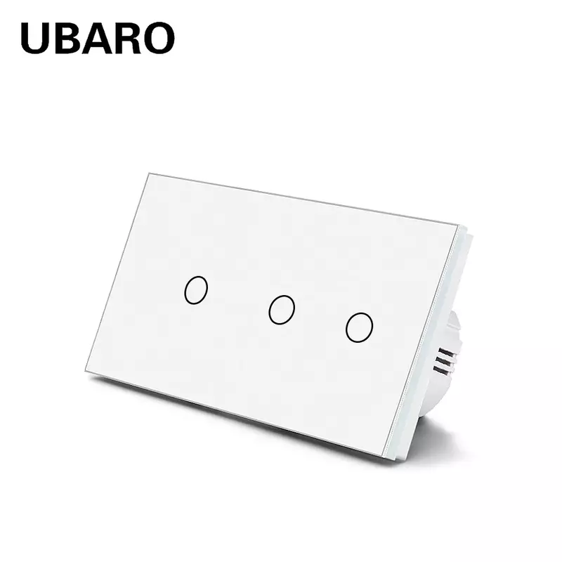 UBARO EU Standard 3 Gang Wand Touch Licht Schalter Mit 146mm Gehärtetem Kristall Glas Panel Elektrische Sensor 100-240V Für Home